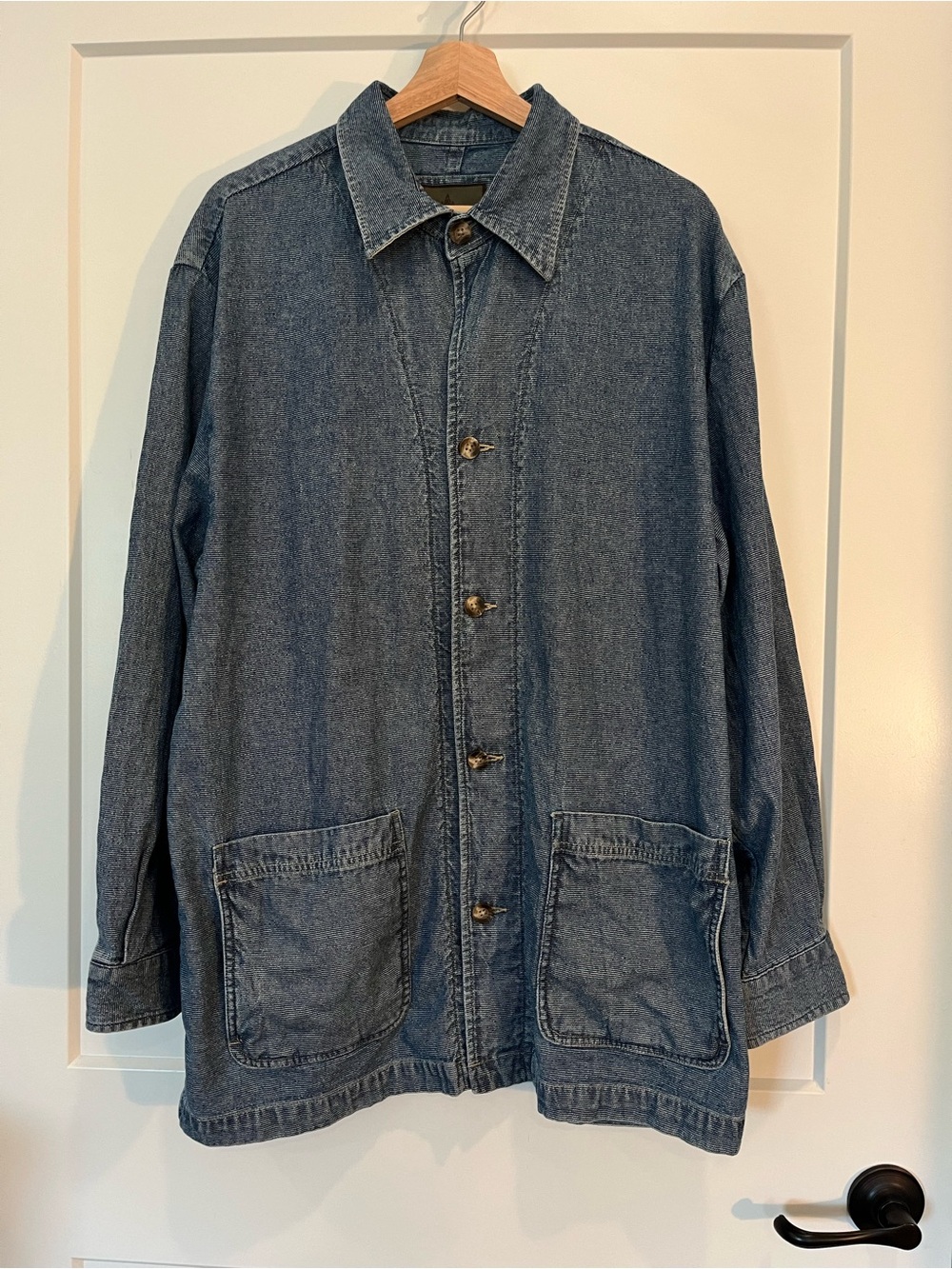 Unisex Denim Chore Coat Barn Utility Patch Pockets Western Oversized Jacket sz M